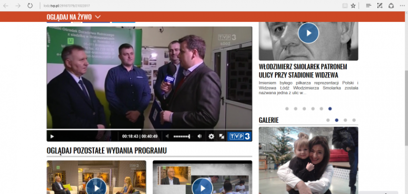 Grafika przedstawia stronę TVP 3 ze spotem Łódzkiego zespołu SIR